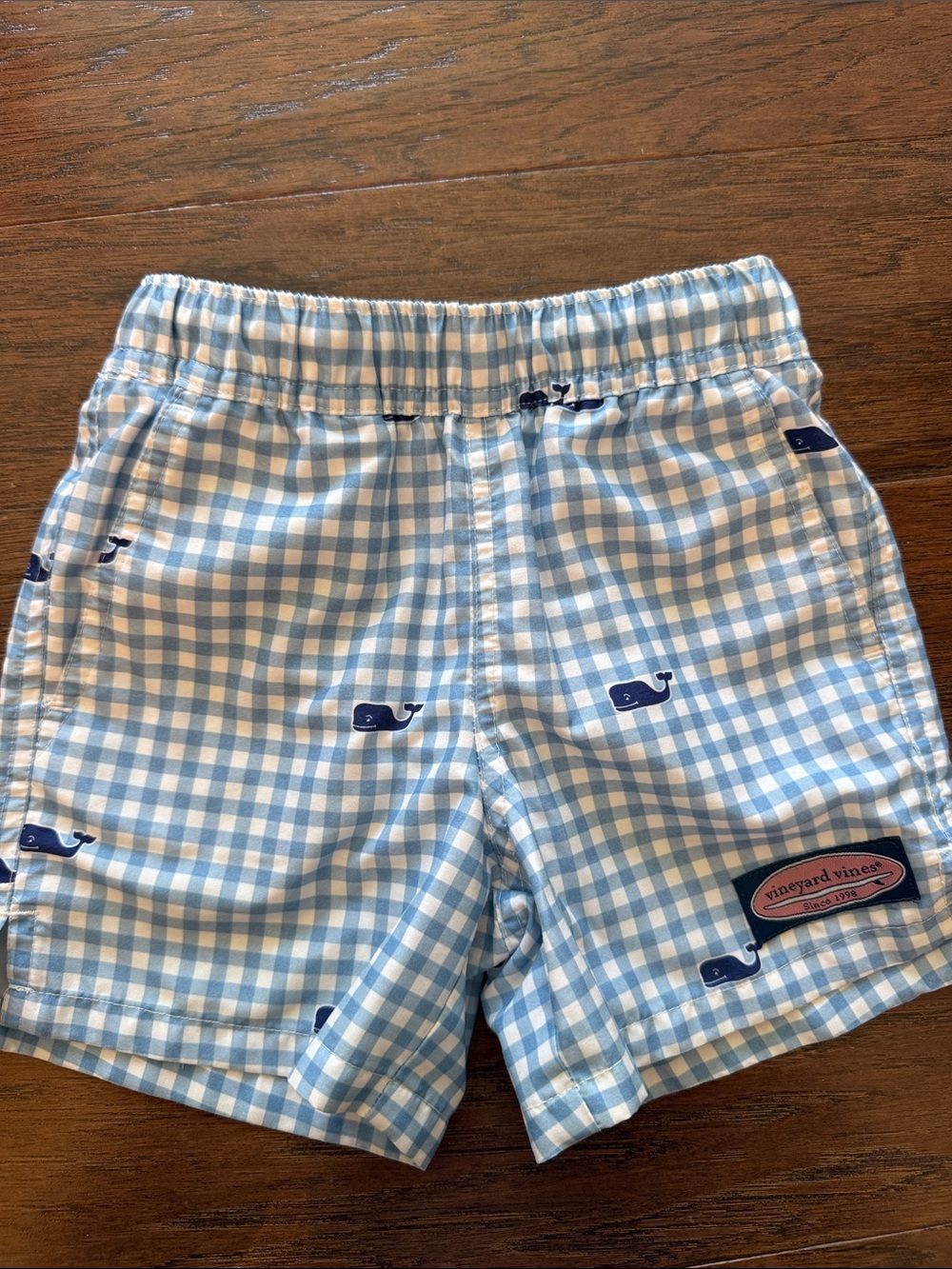 Vineyard Vines Light Blue Gingham Whale Print Shorts
